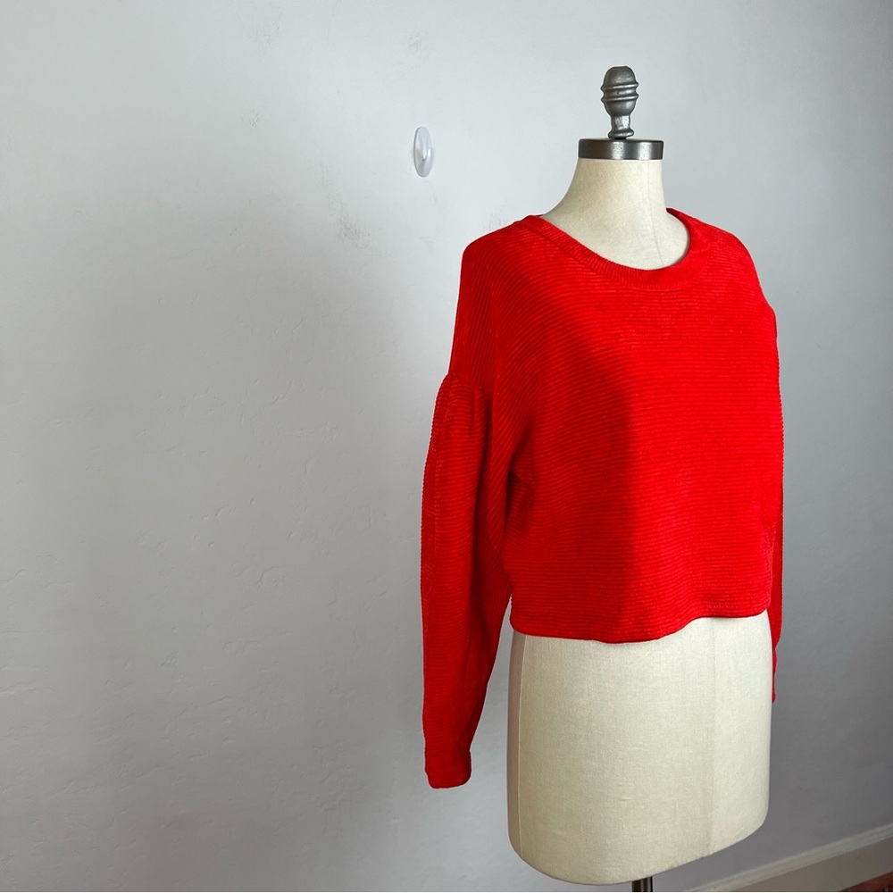 INTERMIX Red Ribbed Crewneck Sweater - Picture 3 of 8